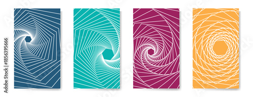 Cool flyers set, vector halftone poster backgrounds. Educational notepads. Halftone lines annual report templates. Minimal booklets. Geometric lines shapes patterns set for flyer design.