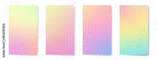 Cool flyers set, vector halftone poster backgrounds. Educational notepads. Halftone lines annual report templates. Minimal booklets. Geometric lines shapes patterns set for flyer design.