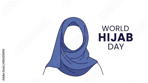 World hijab day celebration with blue hijab on white background, symbolizing cultural diversity and religious freedom, international women's rights and solidarity