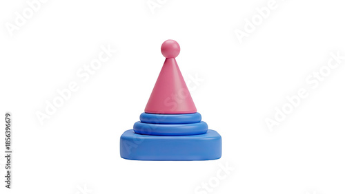 3D Pink Party Hat with Blue Stacked Base on transparent background