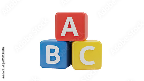 3D ABC Blocks Stacked on transparent background