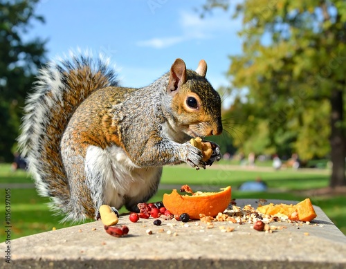 Charming Squirrel Feast: Close-Up of a Squirrel Enjoying a Nutritious Meal Outdoors