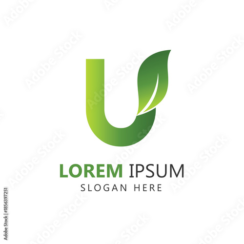 Letter U Leaf Logo Template