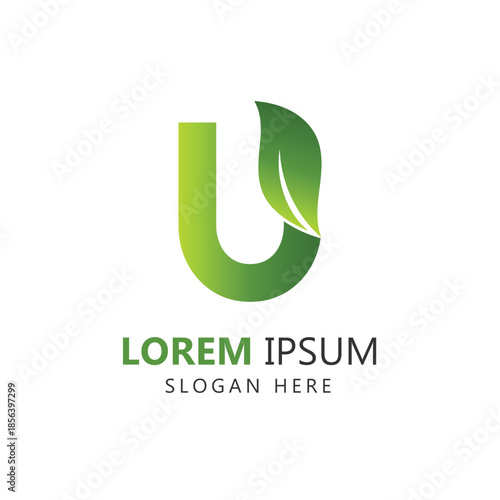 Letter U Leaf Logo Template for Branding