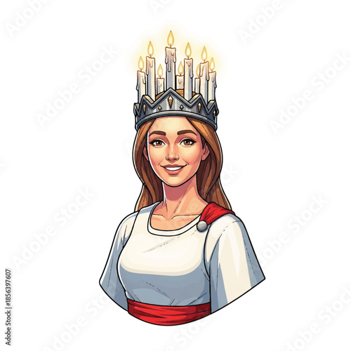 Saint lucia woman with candle crown isolated on white.