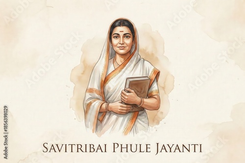 Savitribai Phule Jayanti Poster. Soft Watercolor Illustration.