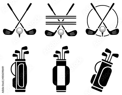 Golf clubs balls and bags set white background sport equipment