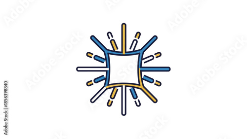 Abstract colorful geometric shape with radiating lines and a central square.