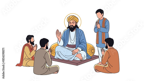 Guru Nanak Dev Ji teaching his disciples.