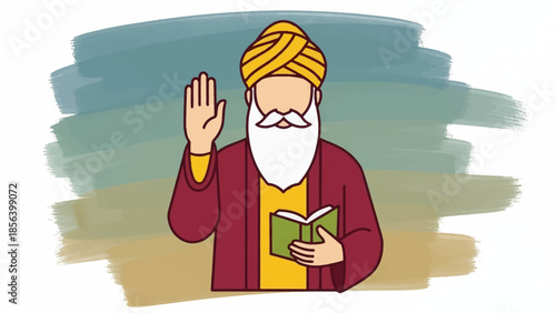 Cartoon Sikh man with a book.