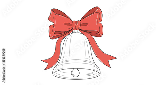 Detailed Festive Christmas Bell with a Large Red Bow - Whimsical Holiday Ornament Illustration