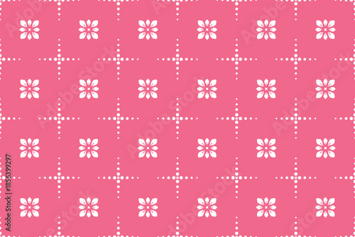 Flower geometric pattern. Seamless vector background. White and pink ornament