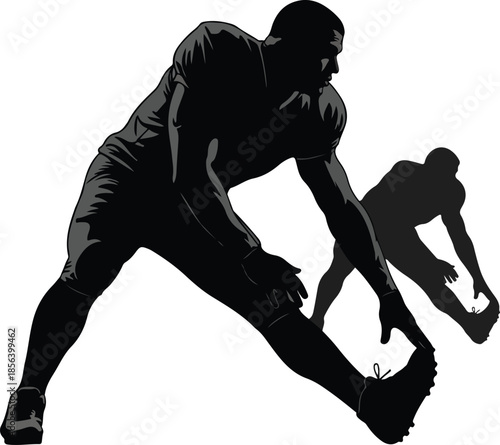 Silhouette of American Football Players Stretching and Warming Up Before Practice, Team Fitness , Generative Ai