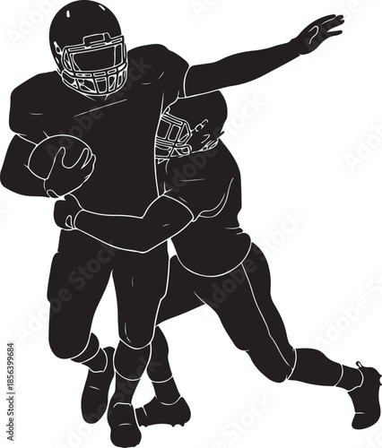 American Football Tackle Silhouette Showing Defensive Action Between Two Players on White , Generative Ai