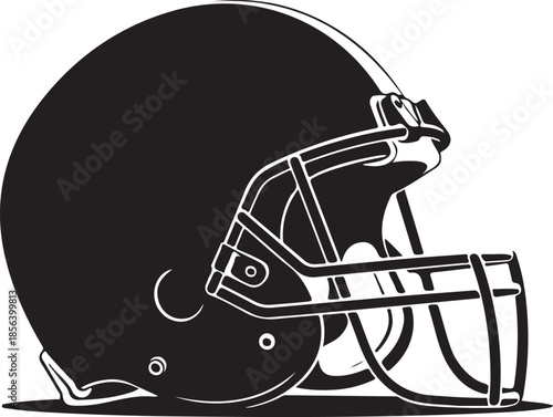 American Football Helmet Illustration in Black and White, Side View of Sports Protective Gear , Generative Ai