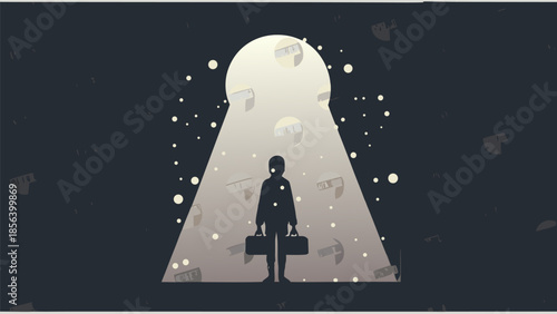 Businessman stepping into opportunity with briefcase in hand