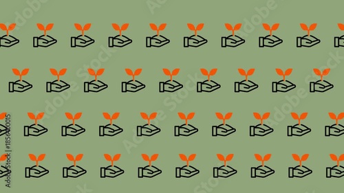 Hands Holding Growing Plant Icon Pattern.