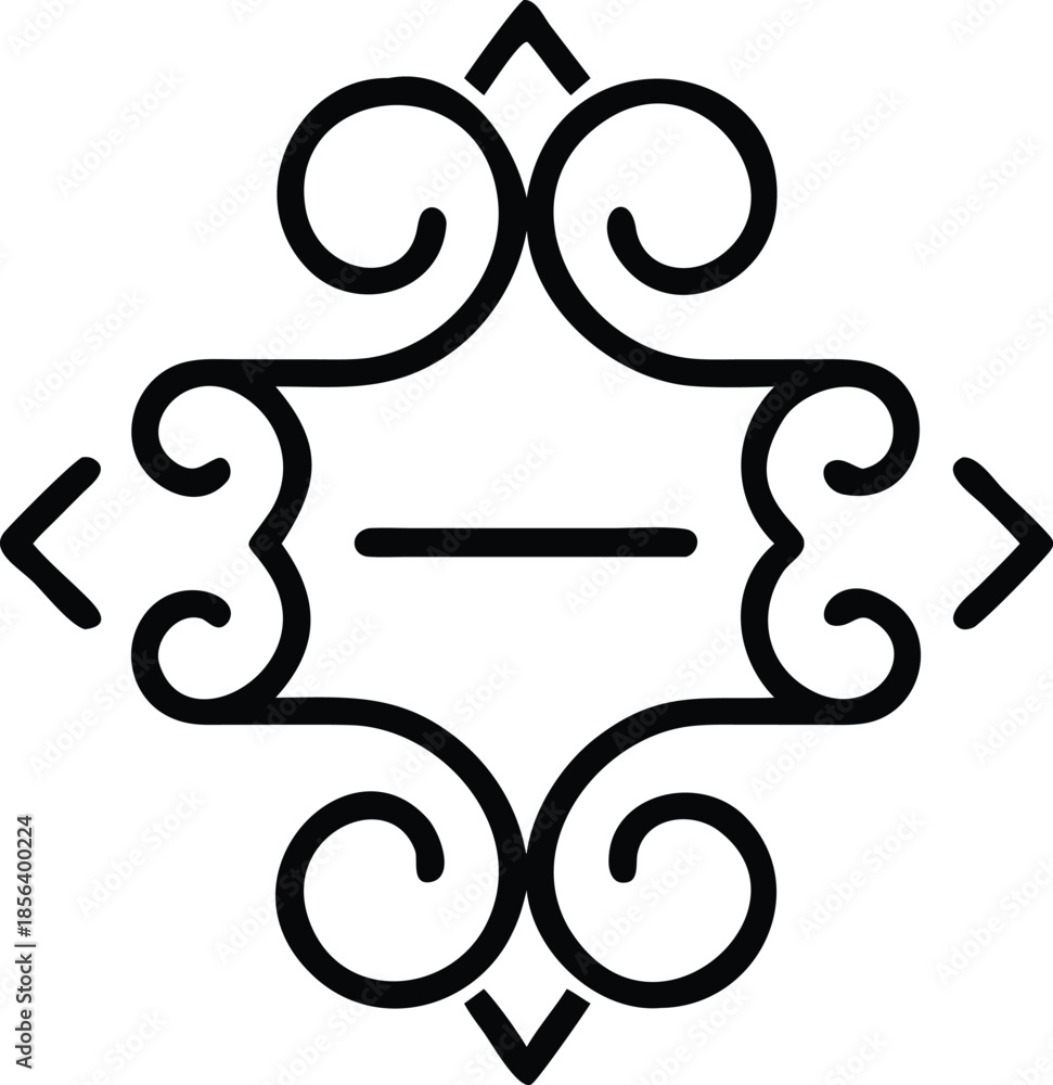 Fototapeta premium Elegant Black Ornamental Frame Design With Curled Flourishes and Central Dash Motif