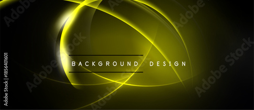 Abstract yellow lines over black background. Modern design element with text background design. Smooth curves create dynamic visual effect.