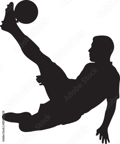 High-Action Silhouette of a Soccer Player Performing a Bicycle Kick, Spectacular Athletic Move on White Background , Generative Ai