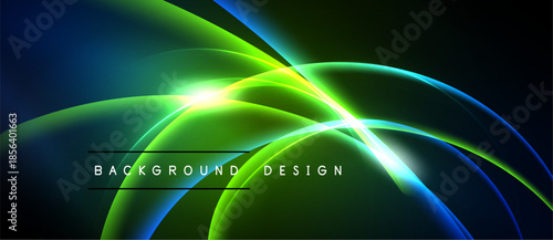 Abstract vibrant curves, glowing lines. Dark background enhances bright colors, creating dynamic visual effect. Modern design element.
