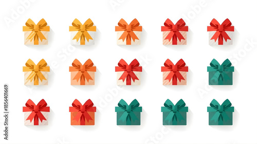 A Collection of Festive Gifts: A vibrant array of gift boxes, each adorned with a colorful bow, representing the spirit of giving and celebration.