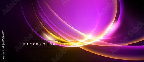 Abstract flowing lines, vibrant purple hues, golden glow. Dramatic contrast, modern design, elegant composition. Background suggests energy, movement.