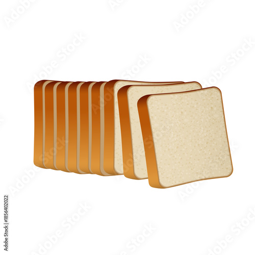 Freshly Sliced Bread: Close-up studio shot of a stack of fluffy, golden-brown bread slices, perfect for a quick snack or meal. 