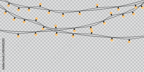 Festive string lights isolated on transparent background