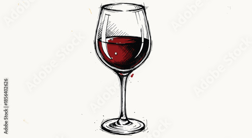 Glass of Red Wine Sketch - Hand Drawn Illustration of a Wine Goblet for Restaurant Menus and Wine Tasting Events