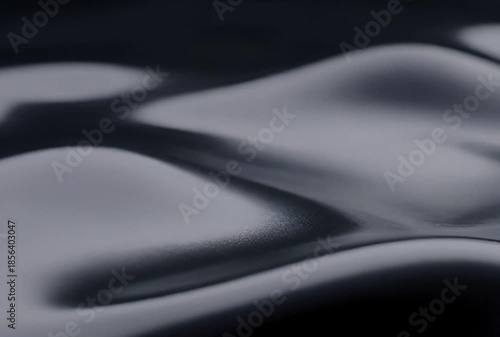Smooth liquid metal surface flowing slowly, silver chrome texture, soft reflections, abstract cinematic style, seamless loop, 4K