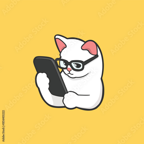 Looking at a phone Cat Meme Sticker Vector Cute Illustration