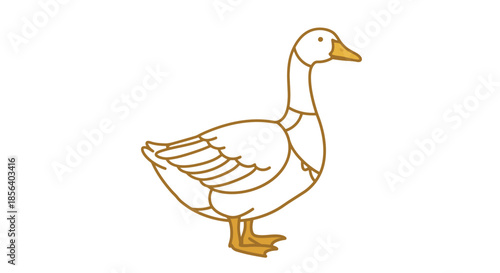 Elegant Golden Outline Goose Drawing Minimalist Isolated Farm Animal Vector Graphic