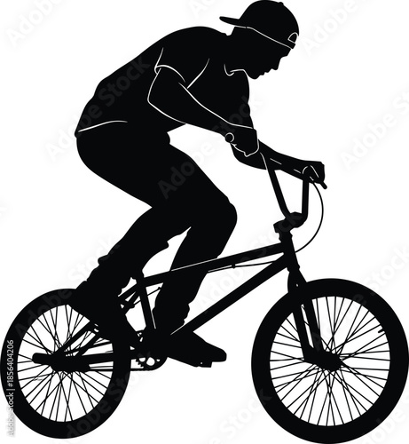 Silhouette of a large family and group riding bicycles with dogs, including parents and children, active healthy lifestyle, outdoor summer recreation, transportation.