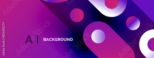 Abstract purple background with circles, gradients, text AI BACKGROUND. Modern design, vibrant colors, dynamic composition.