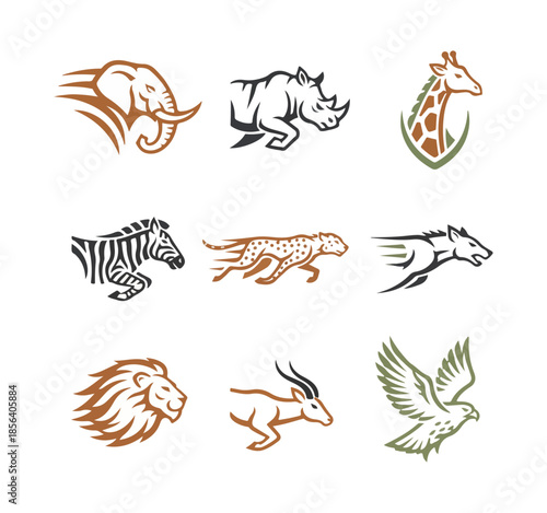 Wildlife silhouette collection on black background