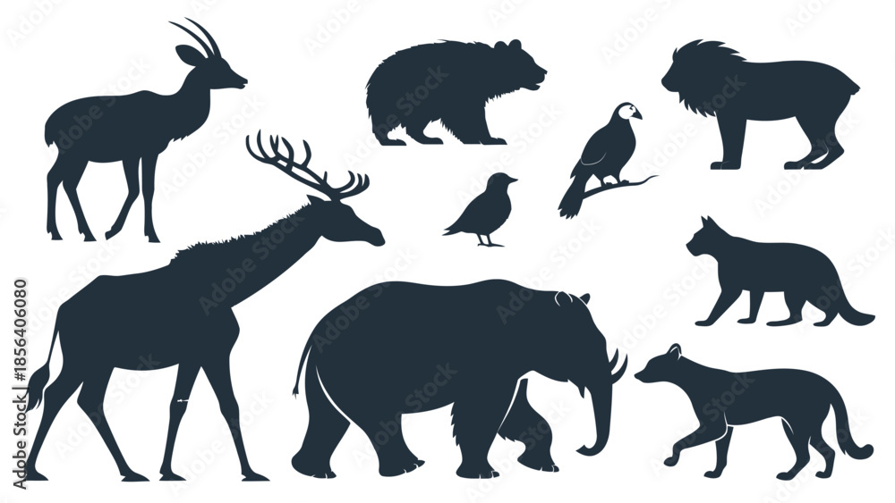 Fototapeta premium 1️⃣ Animal Silhouette Icon Set – Flat Black Vector Icons