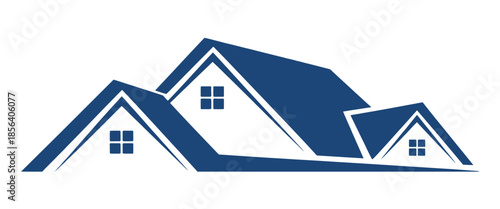 Dark blue abstract house rooflines with white windows white background home building