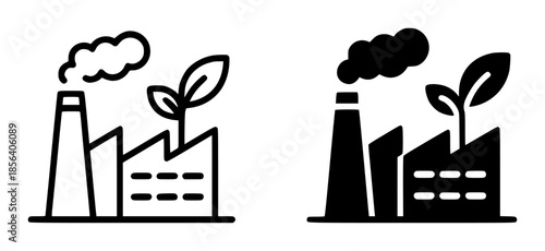 Eco friendly factory with plant and smoke in and solid styles