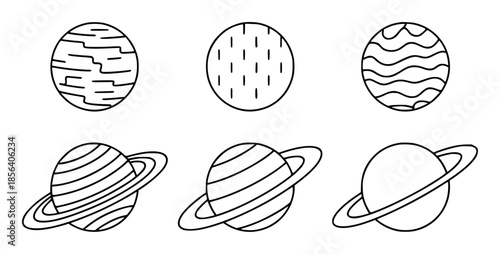 Simple of planets and ringed planets in black and white space solar