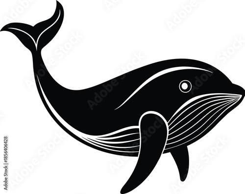 Black whale silhouette with white lines on white background