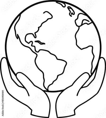 Earth in hands line art vector graphic globe holding