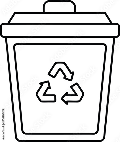 Recycle bin line art vector with recycling symbol trash