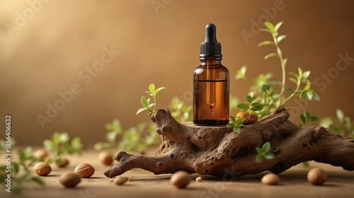 Glass dropper bottle with natural extract or essence like nut oil 