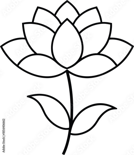Lotus flower line art vector with leaves