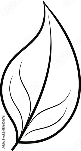 Single leaf line art vector thin black outline