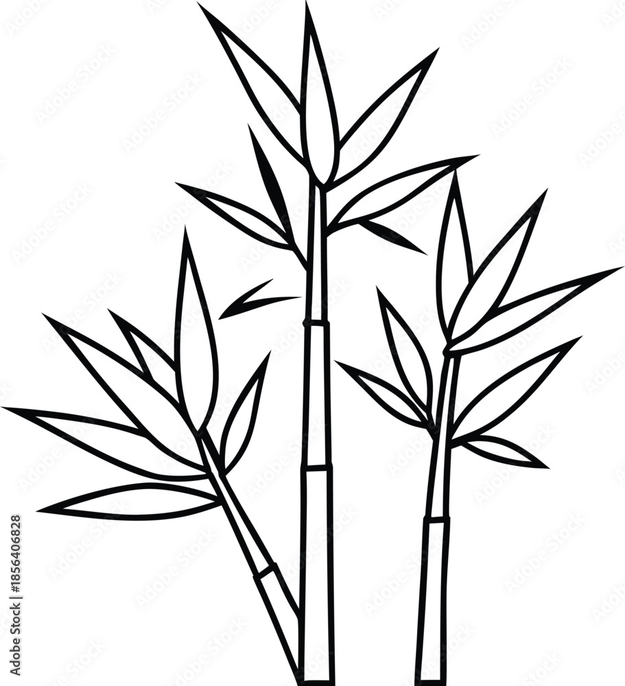 Obraz premium Minimalist bamboo stalks with leaves line art vector