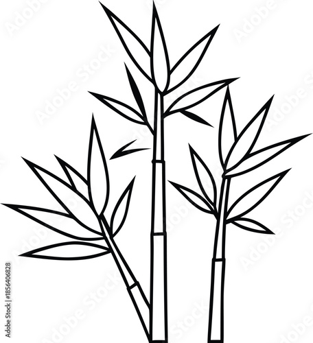 Minimalist bamboo stalks with leaves line art vector