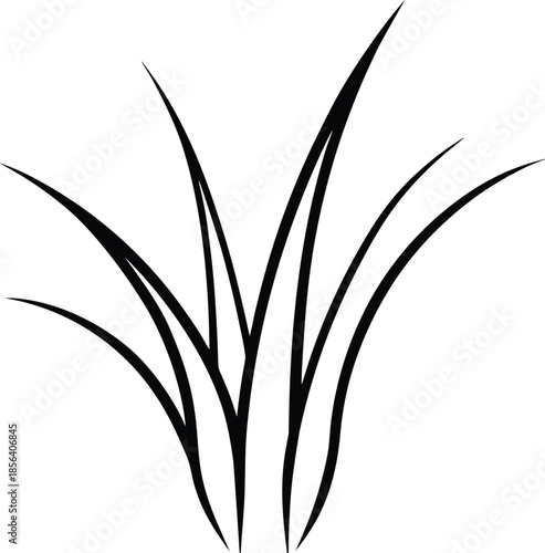 Thin Black Outline Grass Blades Vector Graphic 1