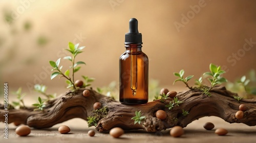 Glass dropper bottle with natural extract or essence like nut oil 